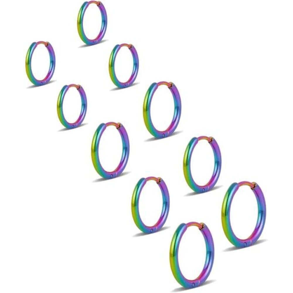 5 Pairs Small Rainbow Hoop Earrings Unisex Hypoallergenic 316L Stainless Steel